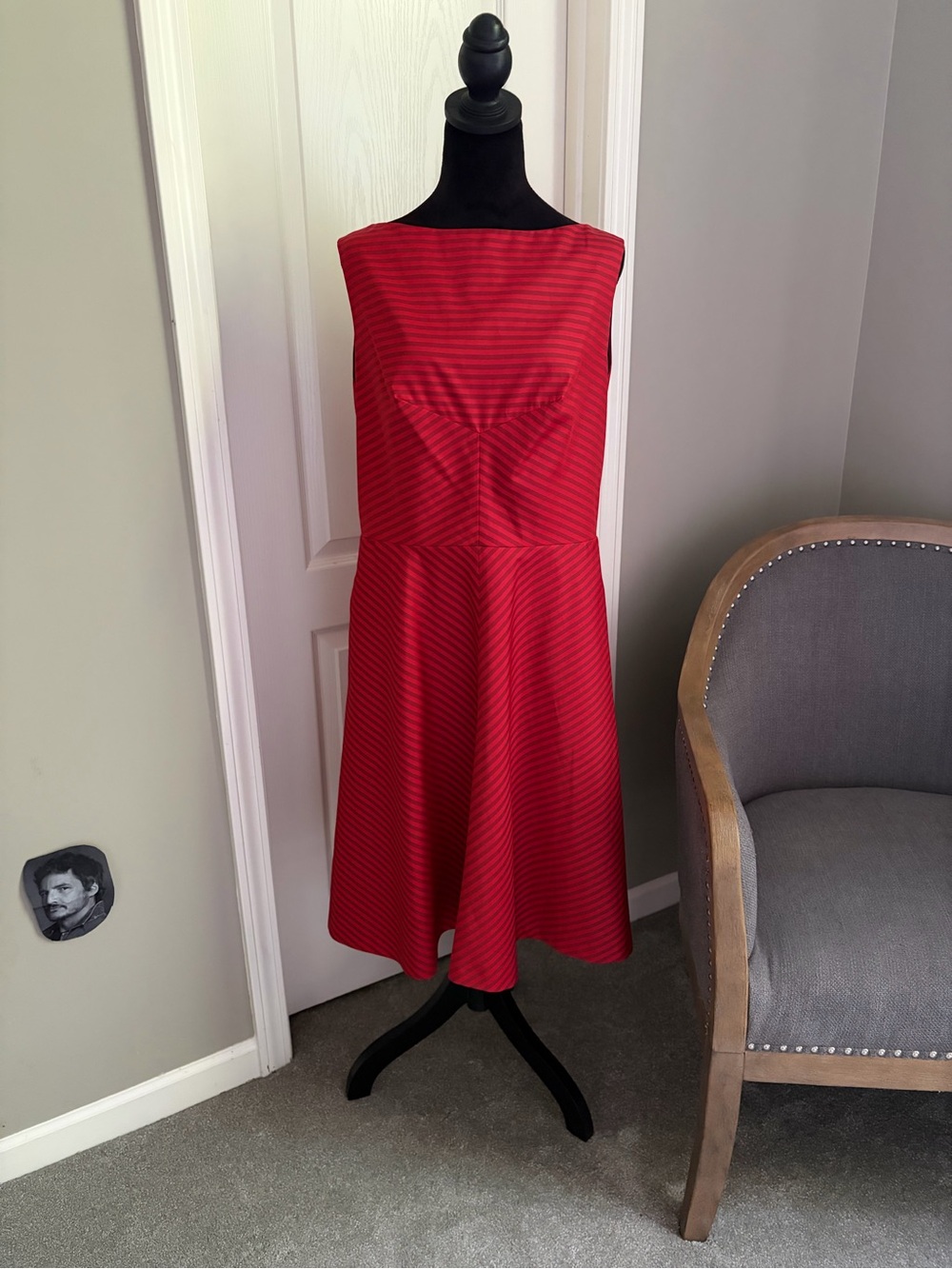 Isaac Mizrahi Red Striped Midi Fit-and-Flare Dress